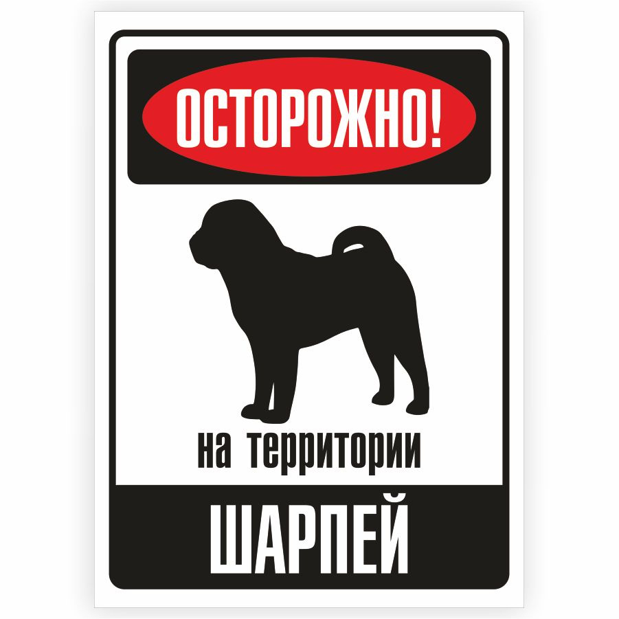 Табличка, металлическая, DANGER DOG, Осторожно! На территории Шарпей, 18x25 см  #1