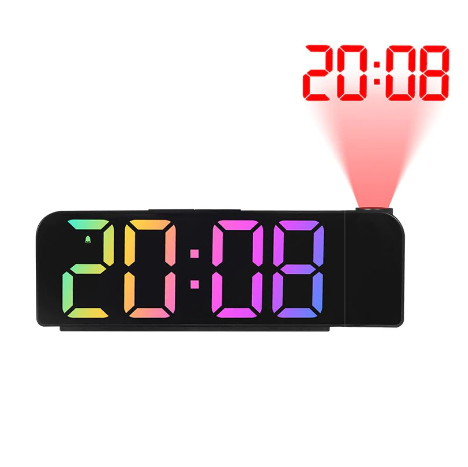 Электронные настольные зеркальные часы с будильником, термометром, календарем, подсветкой и проекцией #1