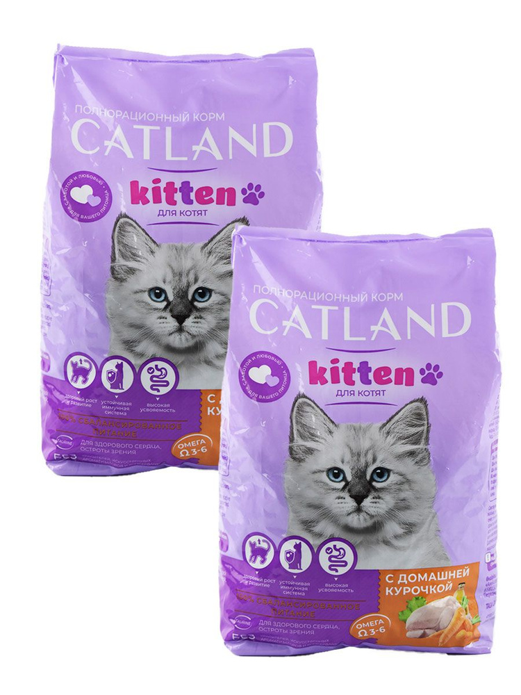 Сухой корм для котят Catland с домашней курочкой, упаковка 2 шт х 350 г  #1