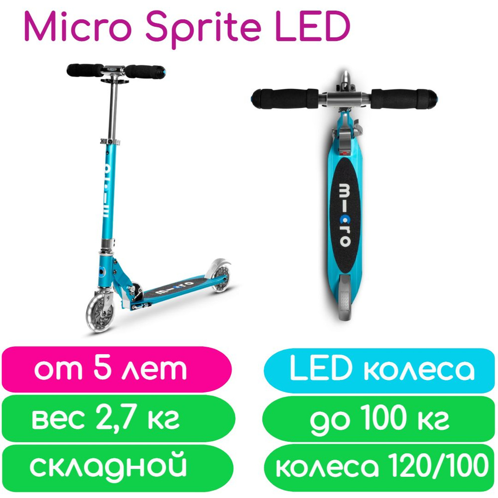 Самокат Micro Sprite LED со светящимися колесами Аква (SA0210) #1