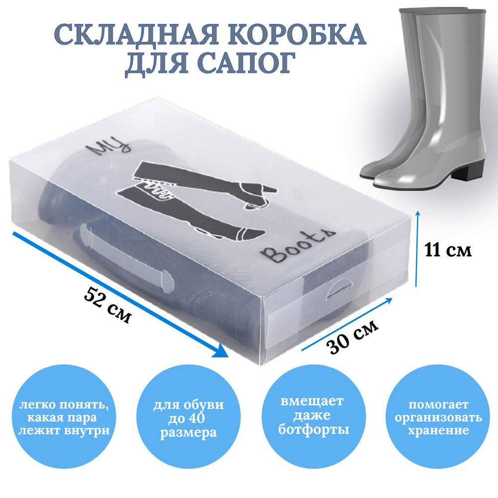Коробка для сапог для обуви прозрачная пластиковая 52*30*11 см  #1