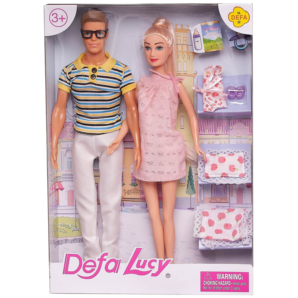 Игровой набор Куклы Defa Lucy&Kevin В ожидании чуда: муж и беременная жена в персиковом платье, игровые #1