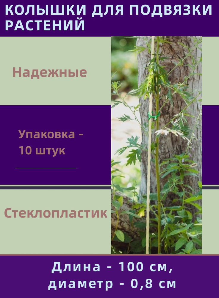 Колышки для подвязки растений, 10 шт., h -100 см, d -0.8 см, стеклопластик, Greengo  #1