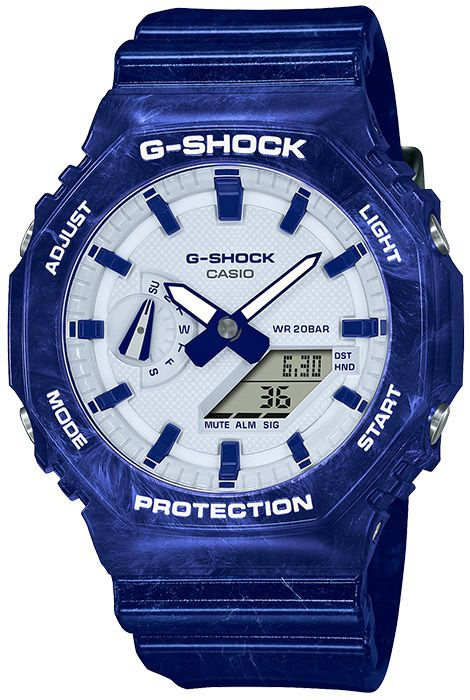 Противоударные мужские наручные часы Casio G-Shock GA-2100BWP-2A с подсветкой, будильником и секундомером #1