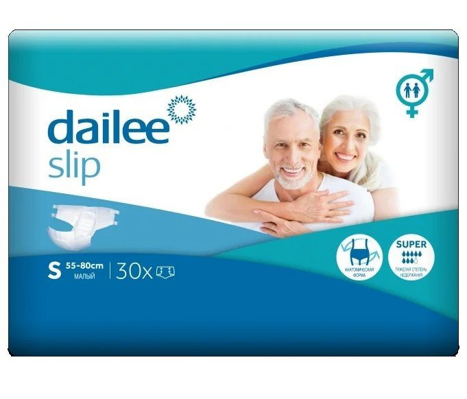 Памперсы для взрослых Dailee Slip Super размер S (55-80 см обхват талии) - 30 шт  #1
