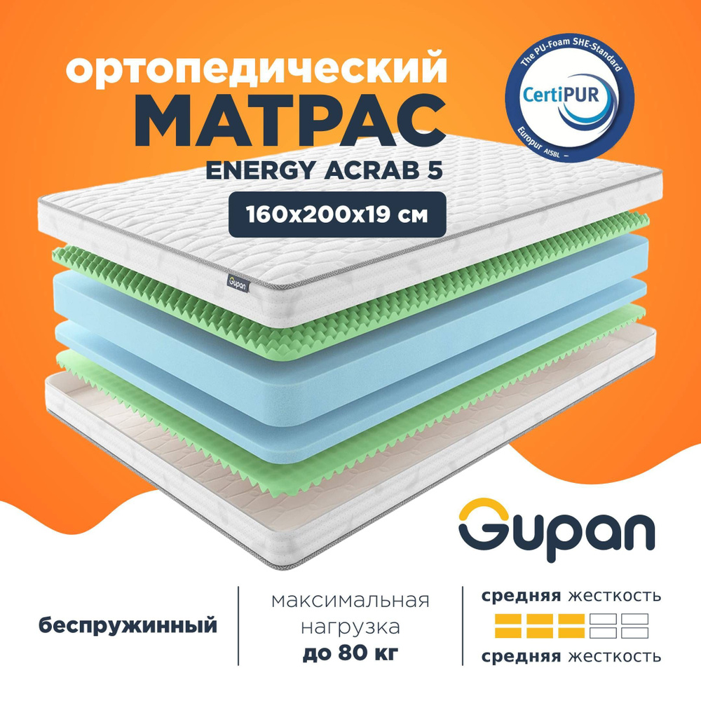 Gupan Матрас Energy Acrab 5, Беспружинный, 160х200 см #1