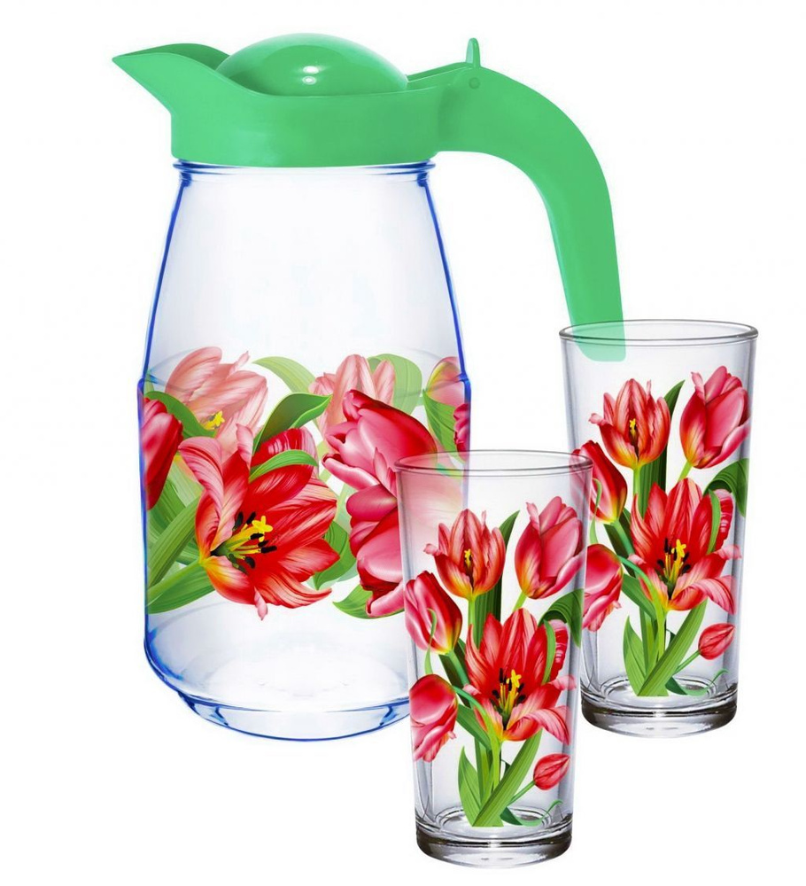 Набор для воды и сока "Тюльпаны", 3 предмета, стекло #1