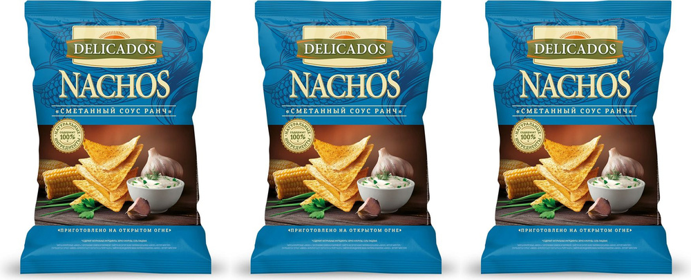 Чипсы кукурузные Delicados Nachos со вкусом сметанного соуса Ранч, комплект: 3 упаковки по 150 г  #1