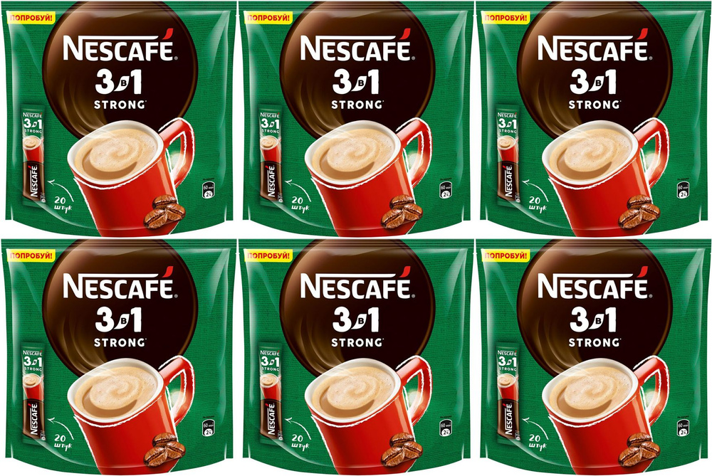 Кофейный напиток Nescafe крепкий 3 в 1 растворимый 14,5 г х 20 шт, комплект: 6 упаковок по 290 г  #1