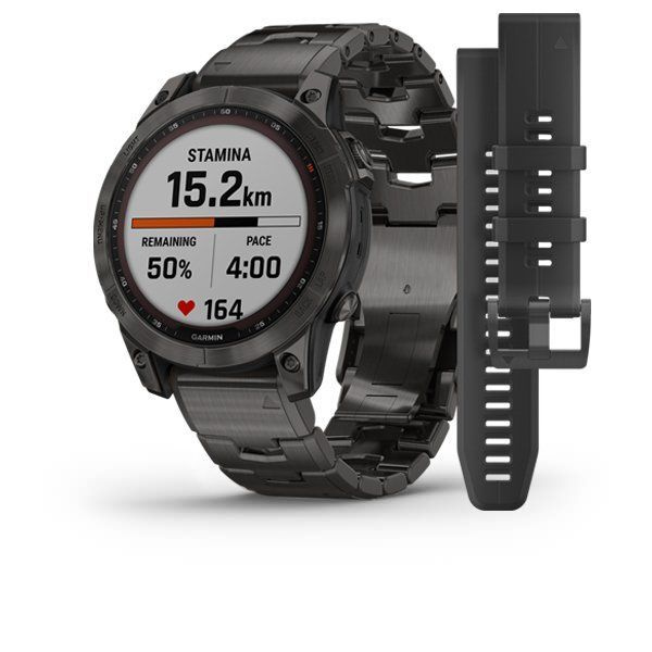 Garmin Умные часы Fenix 7X Sapphire Solar, мультиспортивные часы с GPS-приемником, c титановым угольно-серым #1