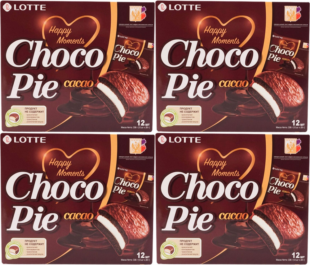 Печенье Lotte Choco Pie пшеничное глазированное с какао, комплект: 4 упаковки по 336 г  #1