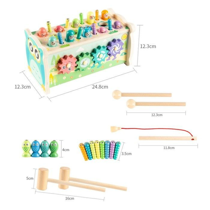 Логический центр 4 в 1 Рыбалка, стучалка, металлофон, крутилка 12,5х12,5х24,5 см  #1