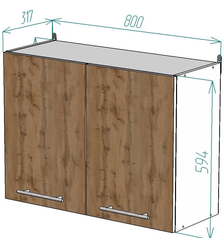 Навесной кухонный шкаф шириной 800 мм высотой 600 мм, с 1 полкой, 2 двери ЛДСП цвета "Дуб Вотан", металлическая #1