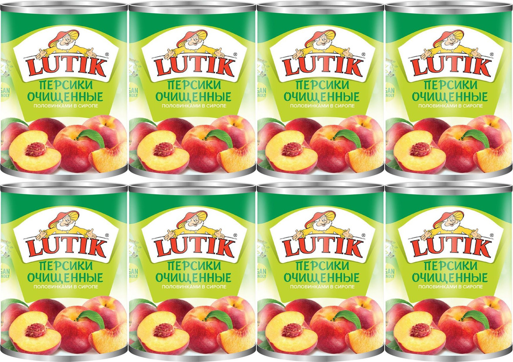 Персики Lutik половинки очищенные в сиропе 425 мл, комплект: 8 упаковок по 410 г  #1