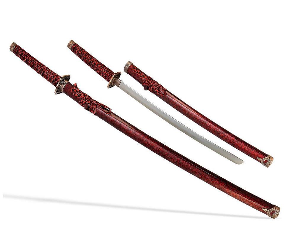 Самурайские мечи Катана и Вакидзаси (2 шт., ножны бордовый мрамор)  #1