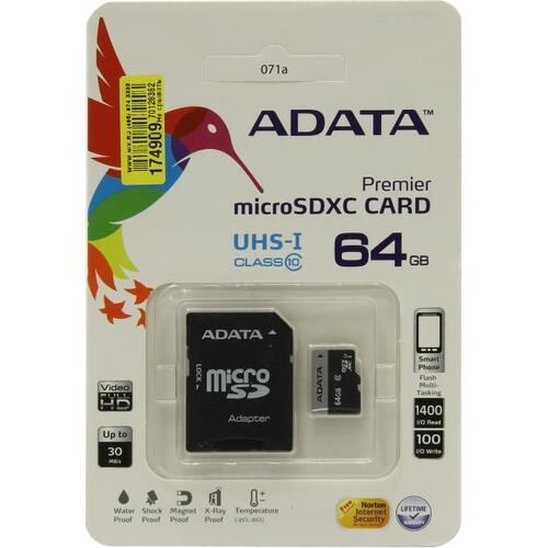 MicroSDXC карта памяти ADATA Premier AUSDX64GUICL10-RA1 64 Гб - купить ...