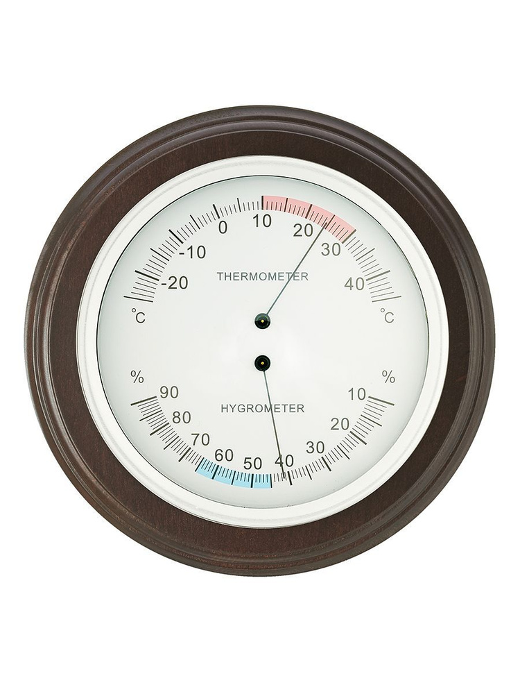 Термогигрометр БРИГ КМ91321ТГ-В серебро. Для дома в деревянном корпусе,черная, настенная, термометр,гигрометр. #1