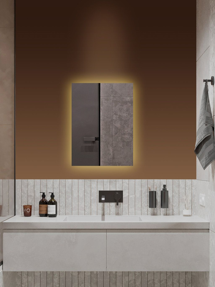 Зеркало для ванной Qwerty 70*50 вертикальное с тёплой LED-подсветкой  #1