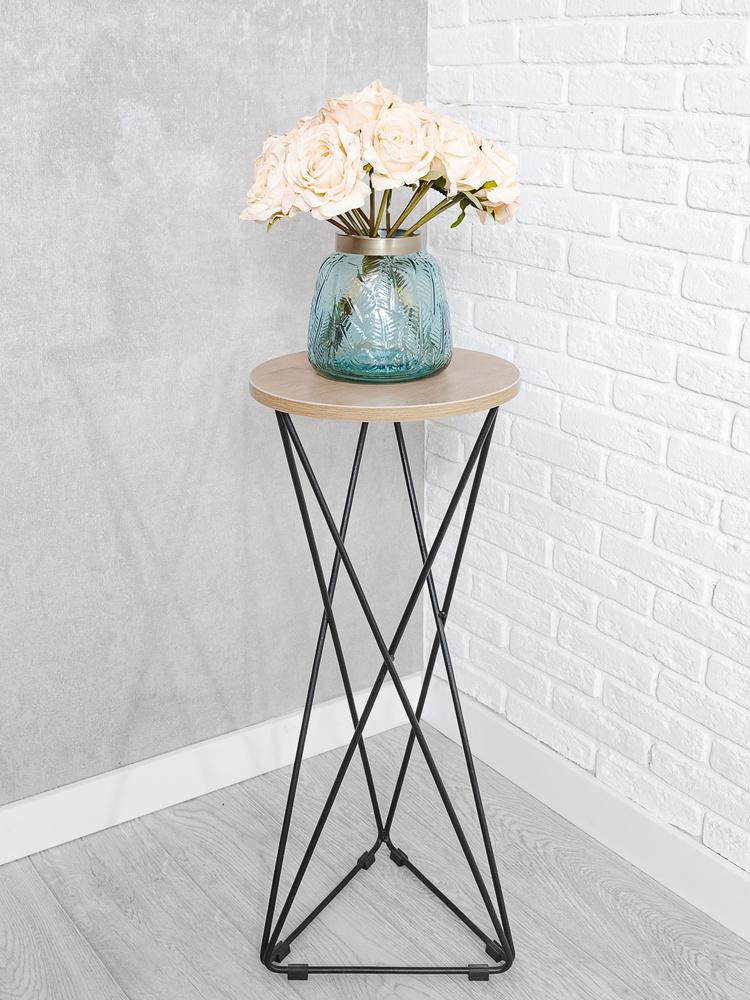 Журнальный столик /подставка для цветов Iris с круглой деревянной столешницей из ЛДСП в стиле лофт / #1