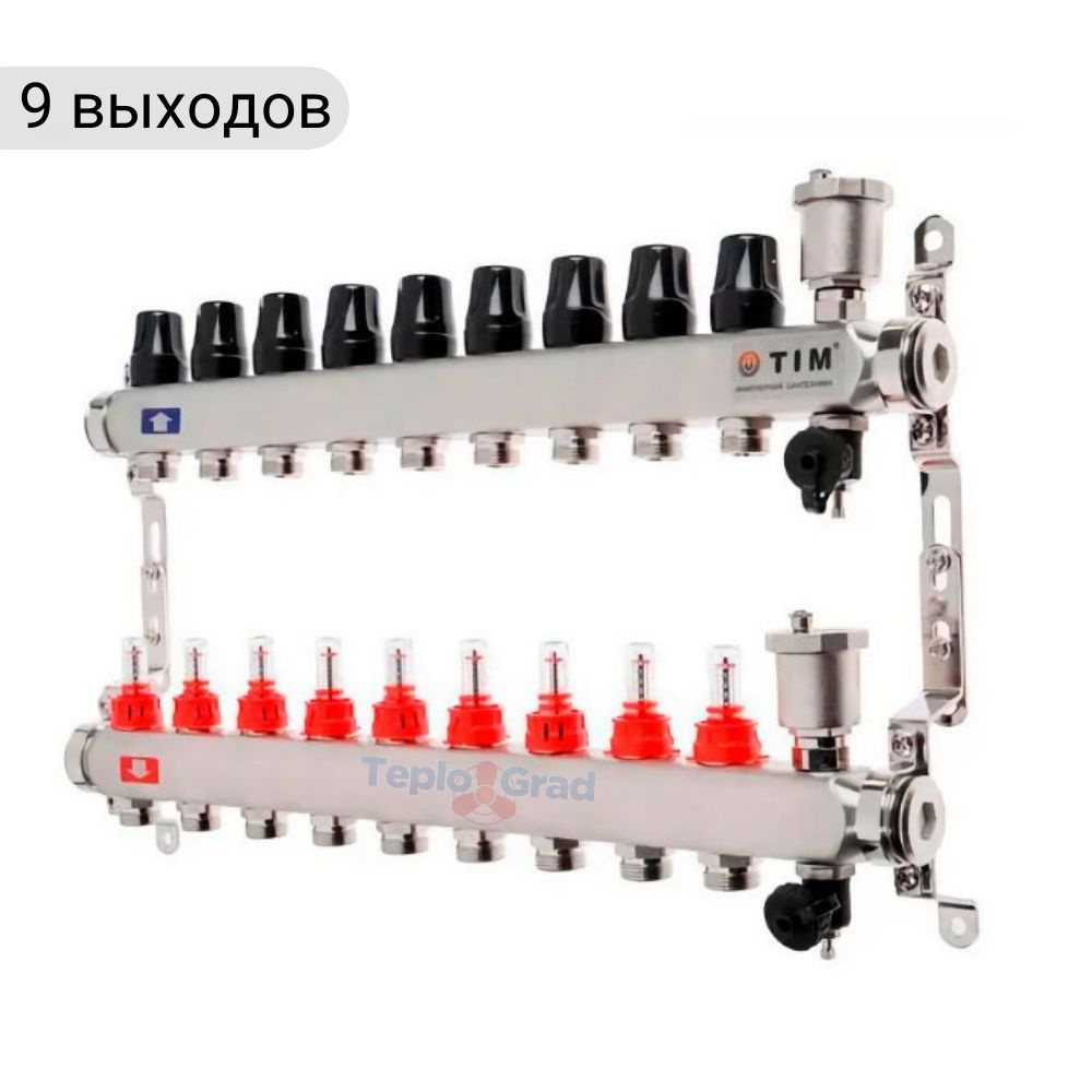 Коллектор TIM на 9 выходов из нержавеющей стали с расходомерами KCS5009  #1
