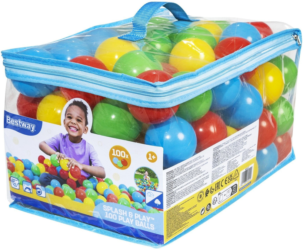 Набор мячей Splash & Play для игр 100шт d-6.5см, шарики детские для сухого бассейна, Bestway 52027  #1