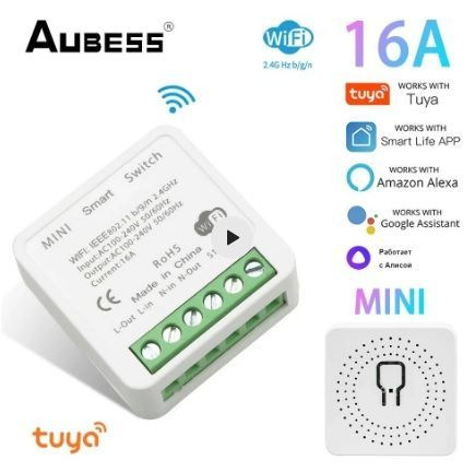 Умное Wi-Fi реле Mini Smart Switch Tuya Aubess 16A - работает с Яндекс Алисой  #1