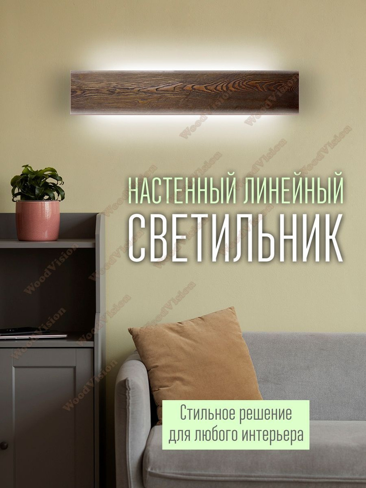 Деревянный бра на стену, светодиодный линейный светильник-ночник лофт  #1