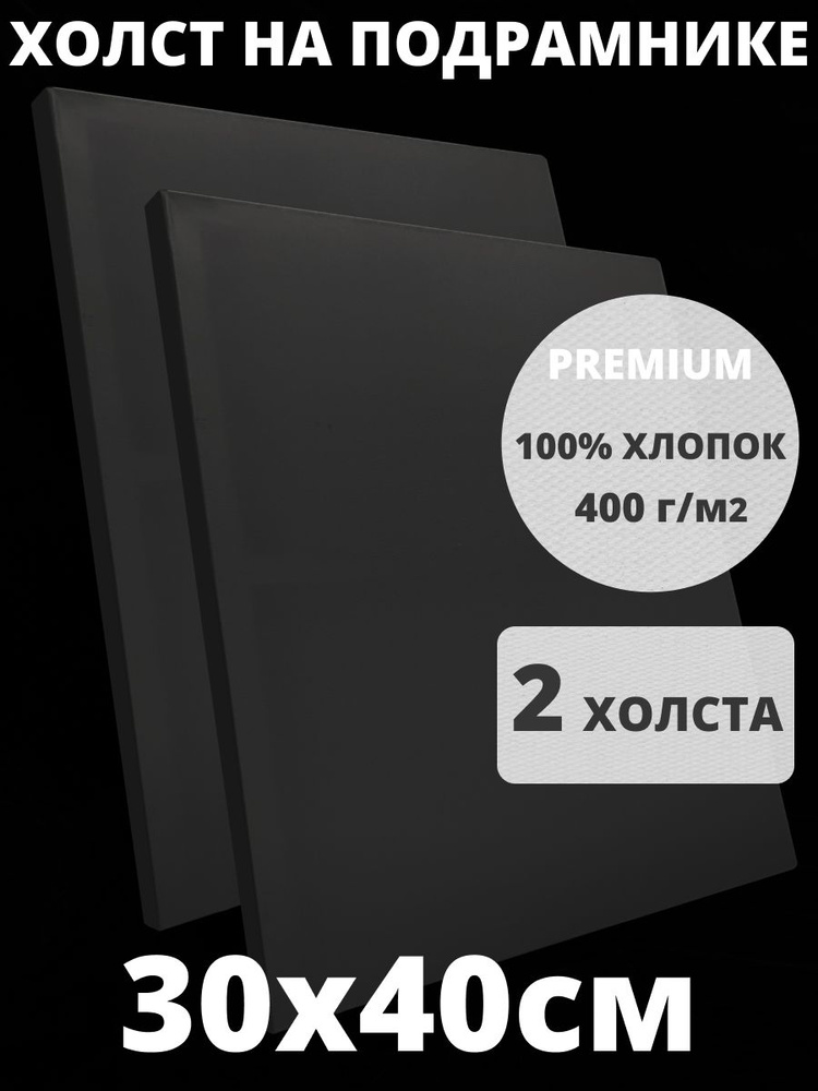 Холст на подрамнике грунтованный 30х40 см, плотность 400 г/м2 для рисования 2 шт  #1