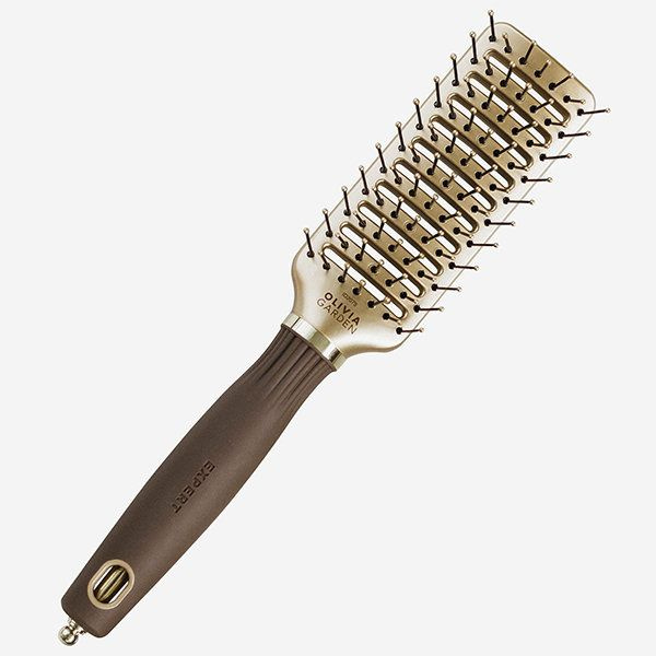 Массажная щетка для волос продувная Olivia Garden Expert Style Vent Nylon Bristles Gold&Brown узкая, #1