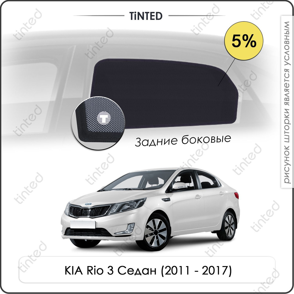 Шторки на автомобиль солнцезащитные KIA Rio 3 Седан 4дв. (2011 - 2017) на задние двери 5%, сетки от солнца #1