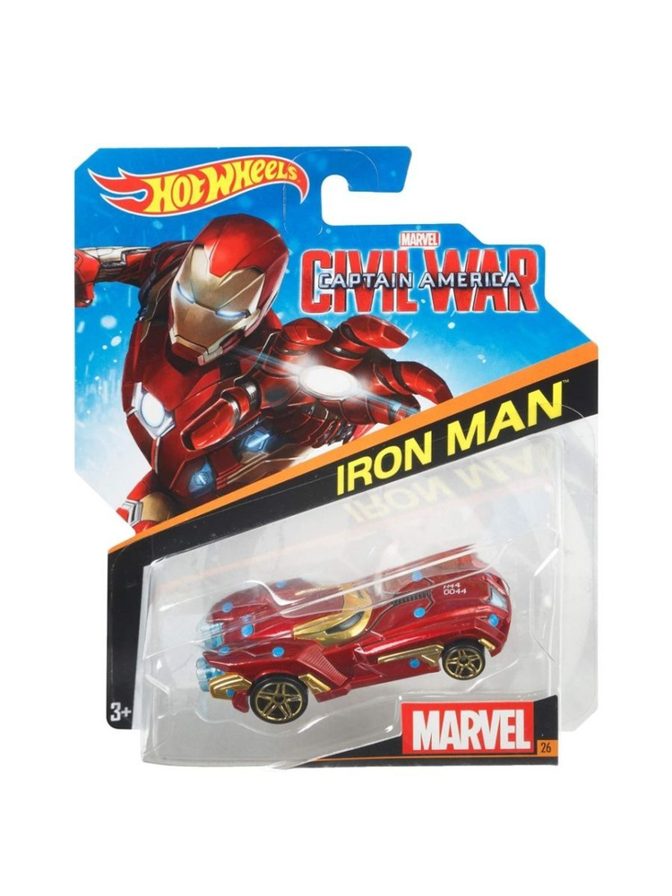 DJJ55 Машинка металлическая игрушка Hot Wheels тематическая коллекционная модель MARVEL IRON MAN бордовый #1