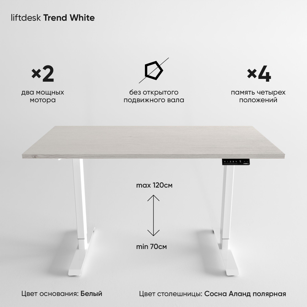 Компьютерный стол с регулировкой высоты для работы стоя сидя 2-х моторный liftdesk Trend Белый/Сосна #1