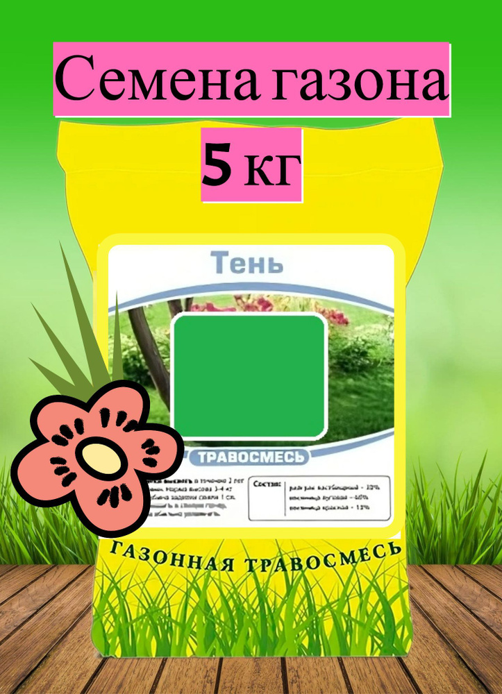 Газон "Тень Эконом" 5 кг, семена. Травяная смесь произрастает на затененных участках, покрытие устойчиво #1