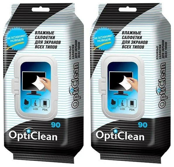 OptiClean Салфетки влажные для экранов всех типов, 90 шт в уп, 2 уп  #1