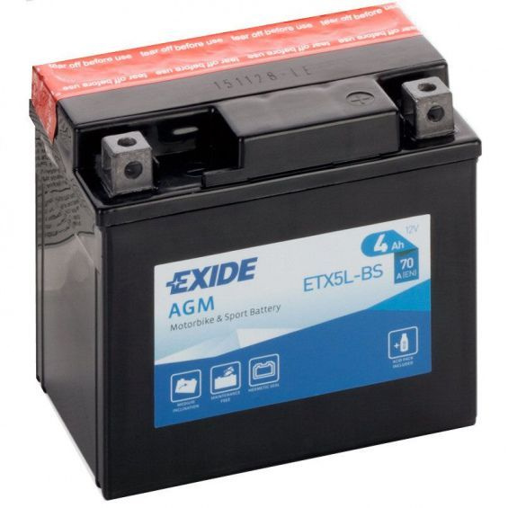 Аккумулятор автомобильный Exide ETX5L-BS (4 A/h), 70A R+ #1