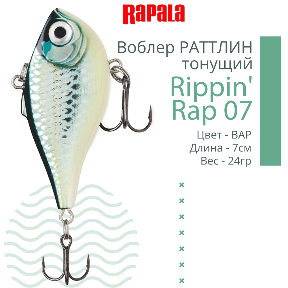 Воблер для рыбалки RAPALA Rippin' Rap 07, 7см, 24гр, цвет BAP, тонущий  #1