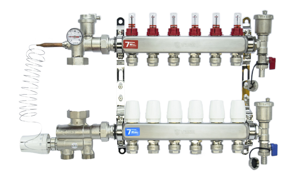 КОМПЛЕКТ для ВОДЯНОГО ТЕПЛОГО ПОЛА ДО 100 кв/м Коллектор 6 контуров  #1