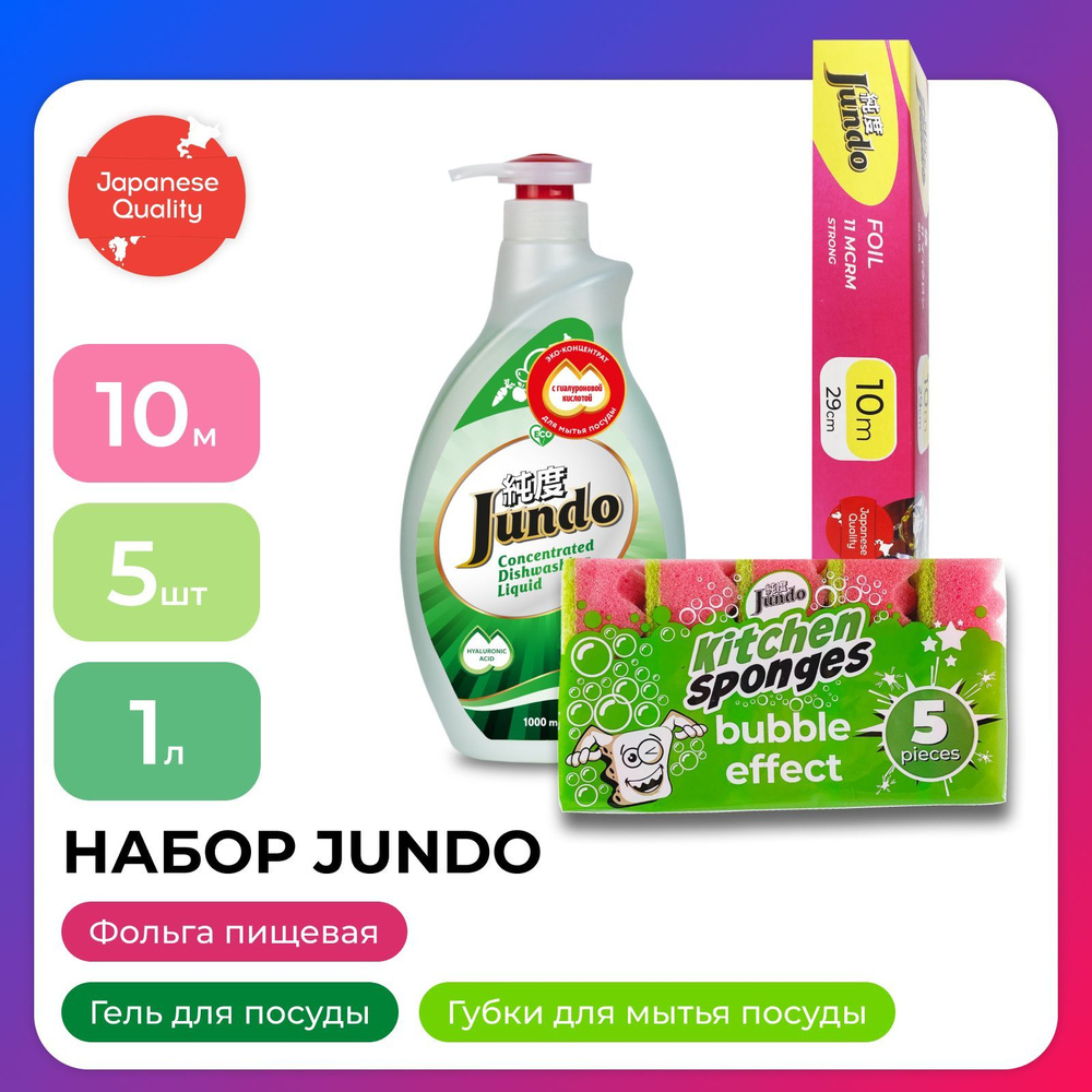 Набор Jundo: Средство для мытья посуды Green Tea With Mint 1л, ЭКО-гель для мытья фруктов, детских принадлежностей #1