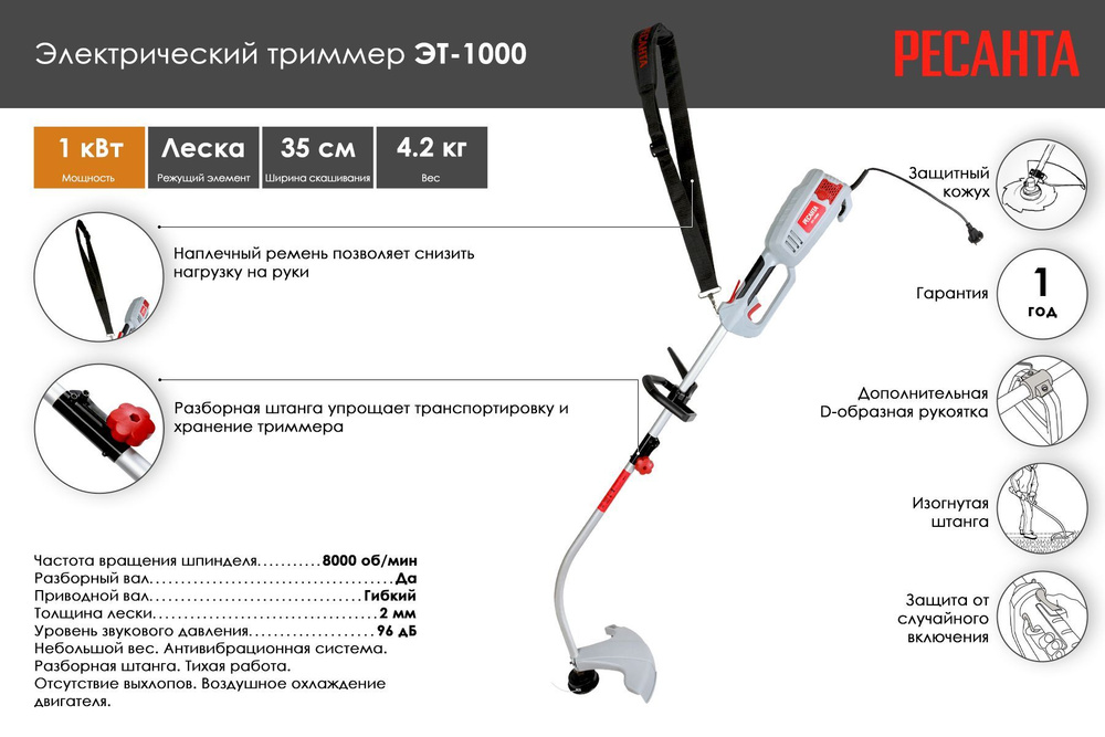 Триммер садовый электрический Ресанта ЭТ-1000 #1