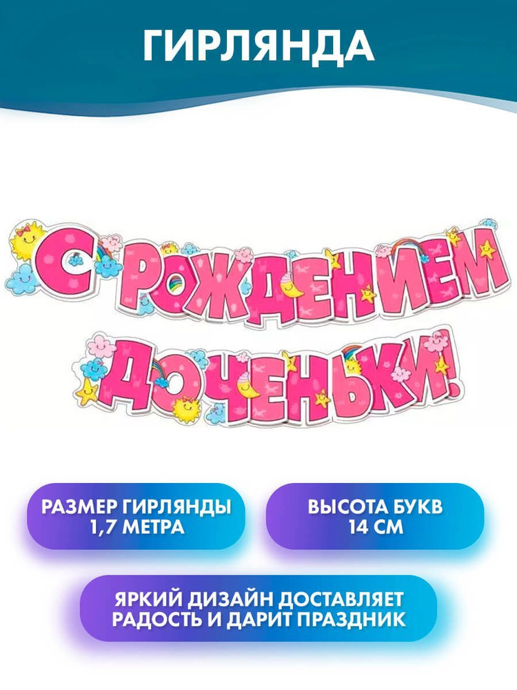 ГК Горчаков Растяжка "Гирлянда буквы "С рождением дочки!",украшение на встречу из роддома, надпись на #1