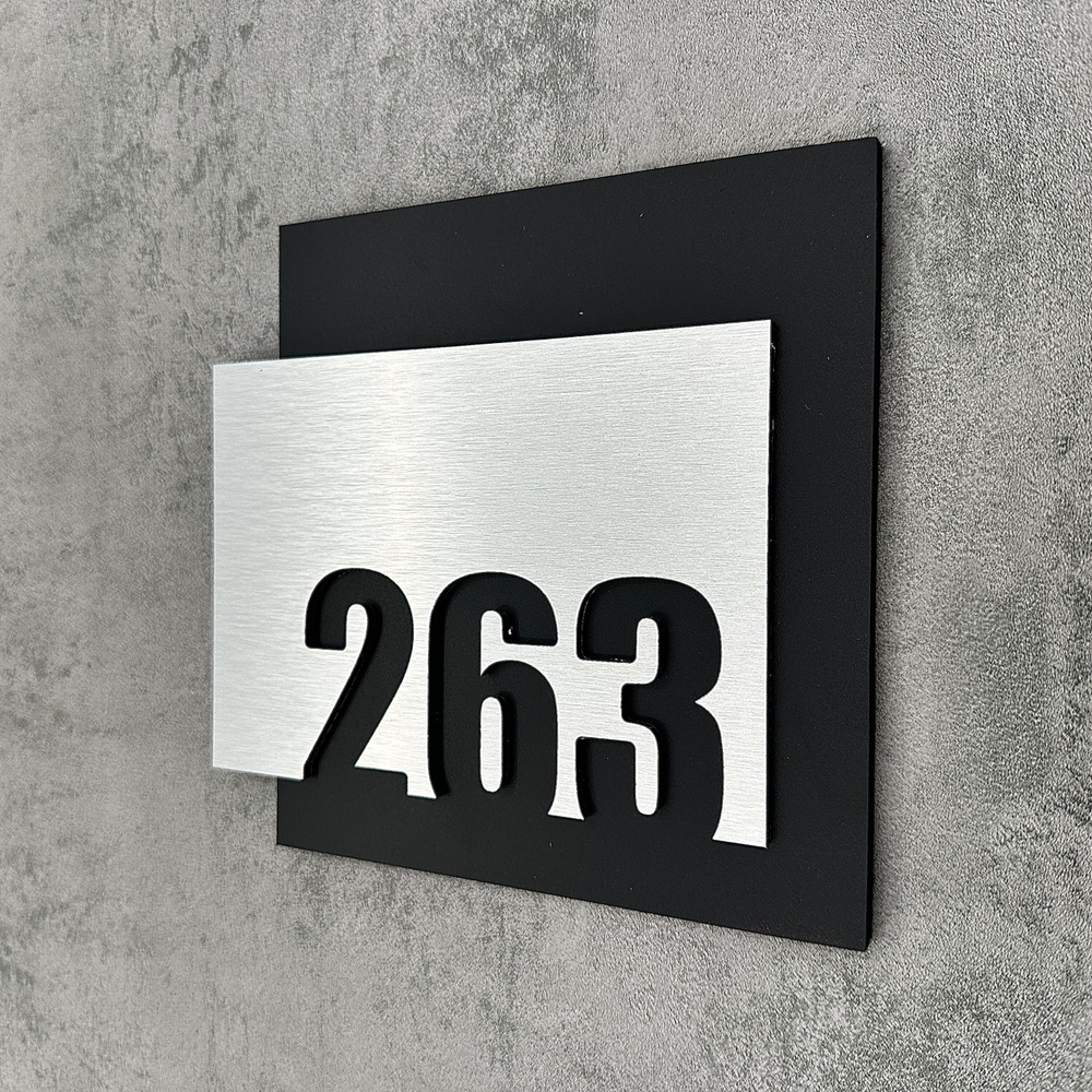 Цифры на дверь квартиры, табличка самоклеящаяся номер 263, 15х12см, царапанное серебро  #1