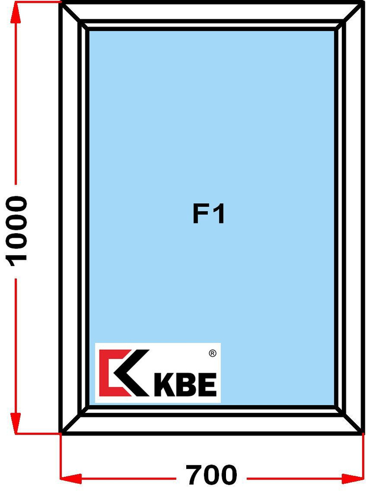 Окно пластиковое KBE 58 мм (1000 x 700), не открывающееся, стеклопакет из 2х стекол  #1