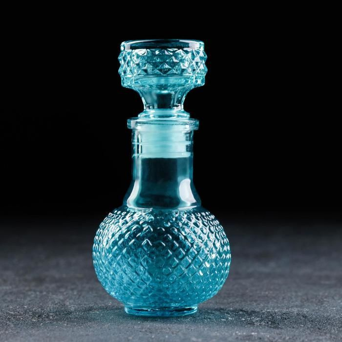 Стеклянная масленка Штоф - 100 мл, стекло, цвет голубой, 13 см - бутылочка для массажных, эфирных и ароматических #1