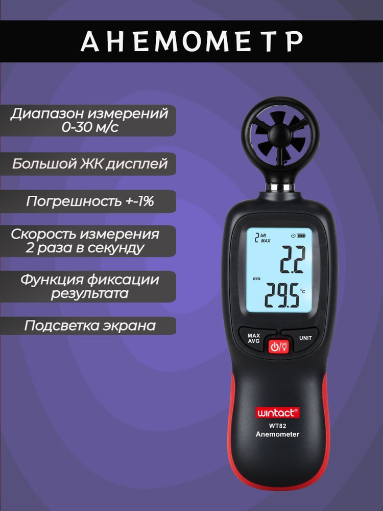 Портативный ручной анемометр, измеритель скорости газов, Портативный ...