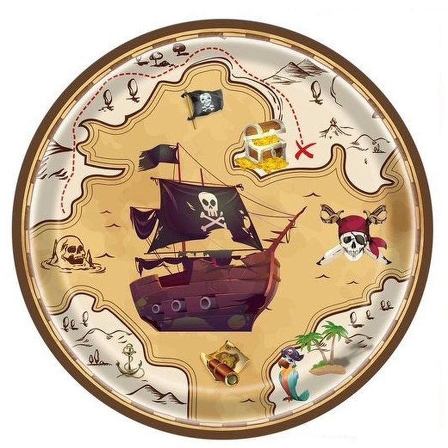 Тарелки Пиратская карта сокровищь 18см 6шт #1