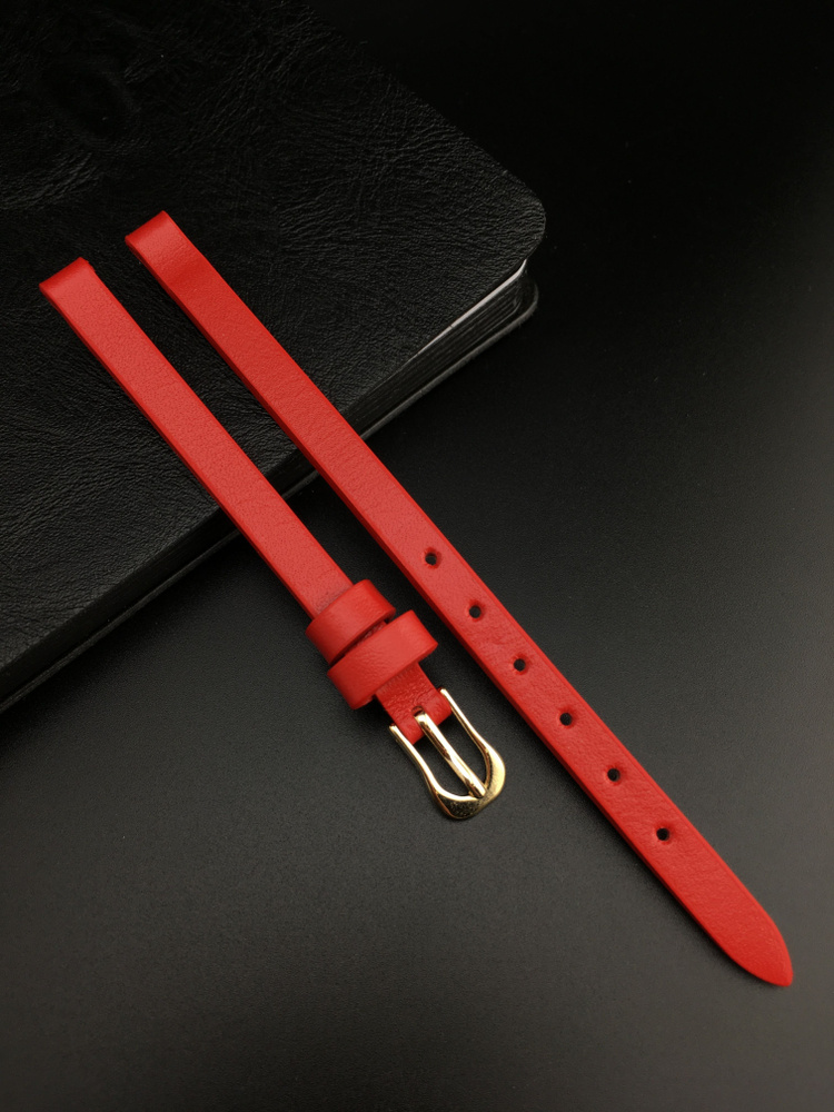 Ремешок для часов кожаный 6 мм, цвет красный, матовый, 1 шт  #1