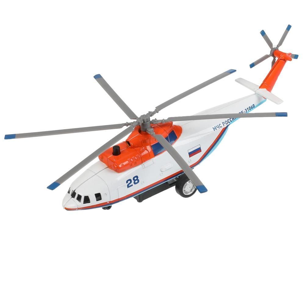 Модель Технопарк Вертолет Поисково-спасательный МЧС 20см металлический, инерционный, свет+звук  #1
