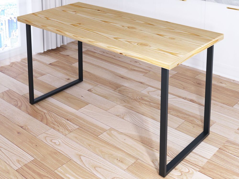 Стол кухонный Loft из массива сосны без шлифовки и покраски, 140х70х75 см, с черными металлическими ножками #1