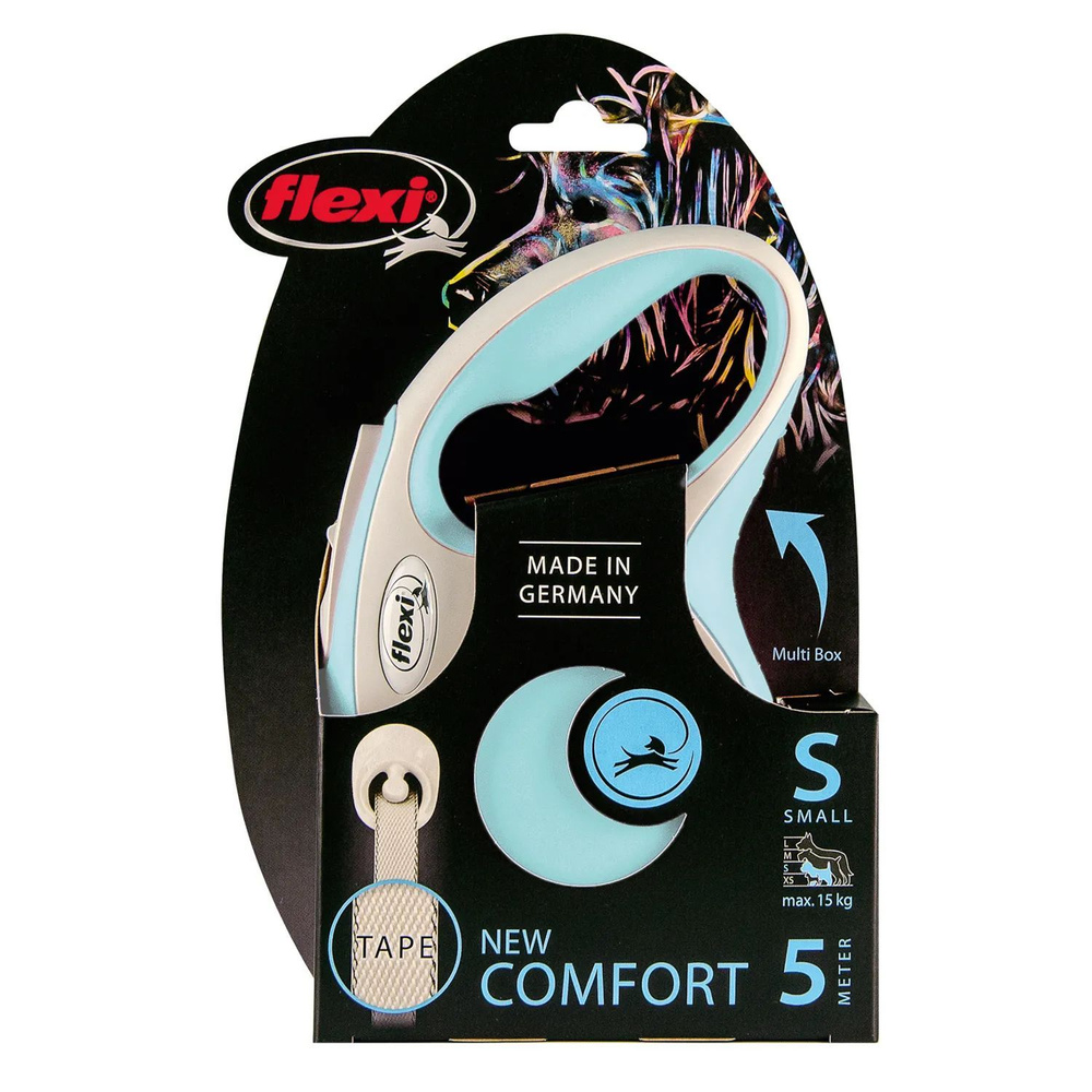 flexi рулетка NEW LINE Comfort S (до 15 кг) лента 5 м серый/голубой #1