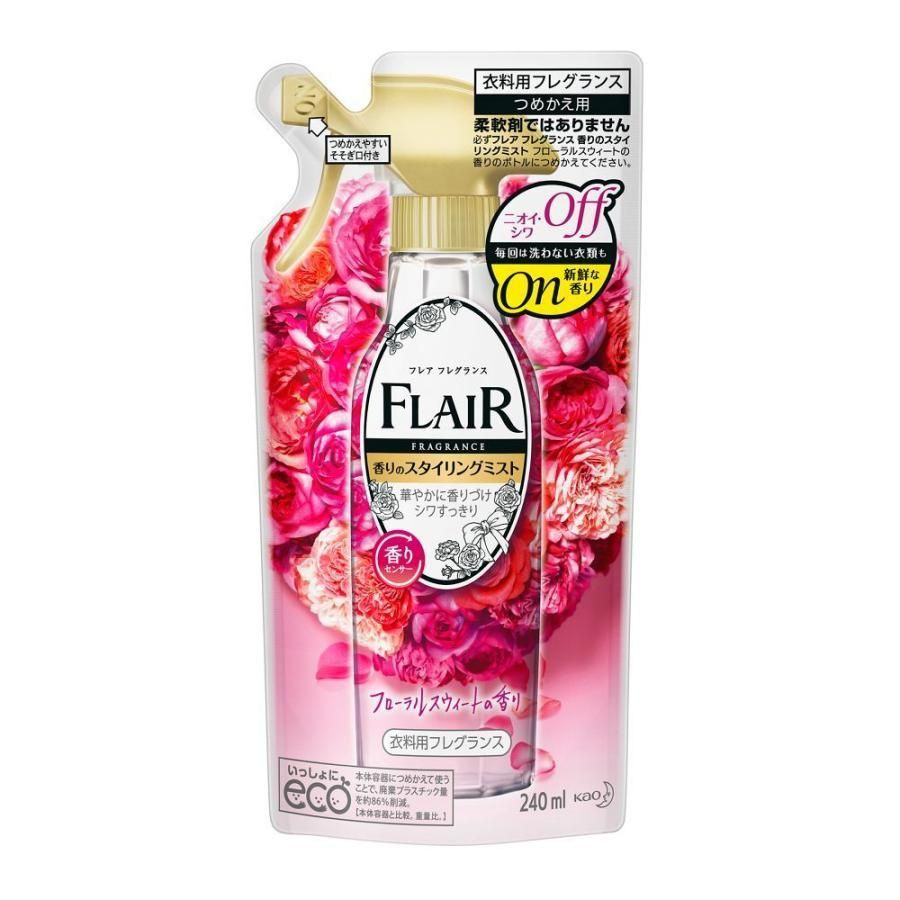 КAO Flair Floral Sweet Кондиционер-спрей для глажки белья, аромат розы, сменная упаковка 240 мл  #1
